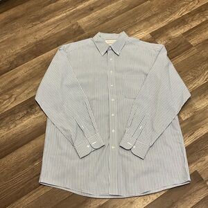 Roundtree & Yorke Gold Label Men’s Cotton Dress Shirt Size 17.5/35 Blue&White